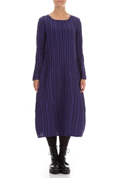 Balloon Royal Purple Checkered Linen Cotton Dress 1