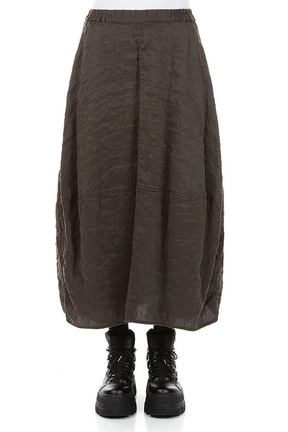 Balloon Shape Textured Forest Brown Silk Linen Skirt 1
