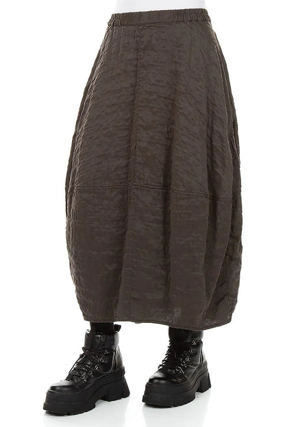 Balloon Shape Textured Forest Brown Silk Linen Skirt 3
