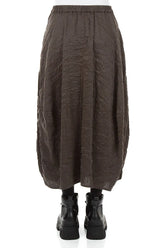 Balloon Shape Textured Forest Brown Silk Linen Skirt 2
