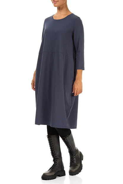 Ballonkleid aus schieferblauer Baumwolle