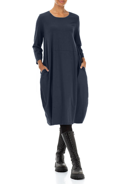 Balloon Slate Blue Cotton Dress 4