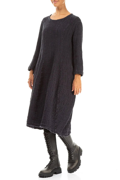 Balloon Slate Blue Textured Linen Dress 3