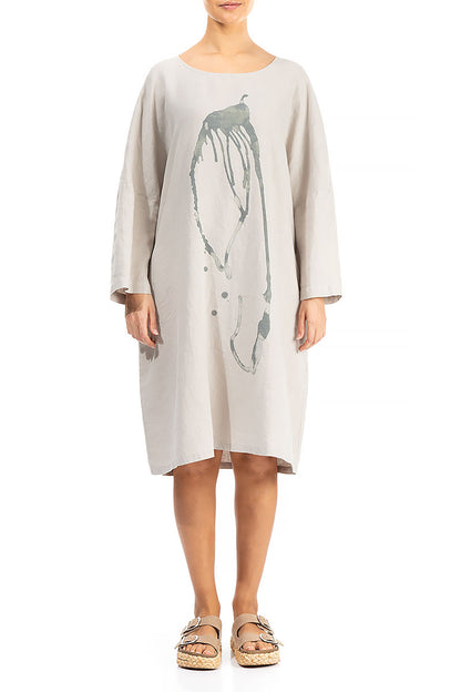 Balloon Splash Taupe Linen Tunic Dress 1