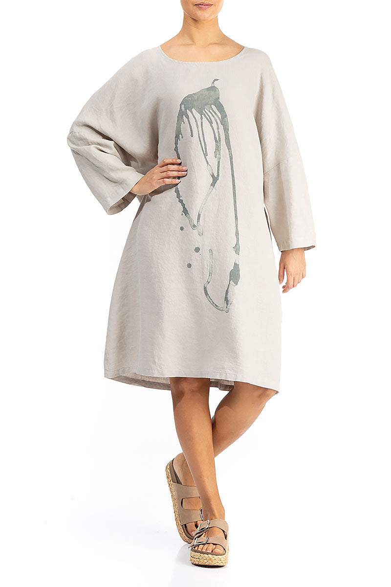 Balloon Splash Taupe Linen Tunic Dress 4