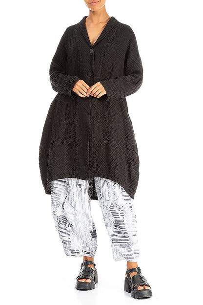 Balloon Textured Black Linen Jacket 4