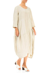 Balloon Textured Laurel Green Silk Linen Dress 3