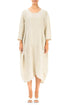 Balloon Textured Laurel Green Silk Linen Dress 1
