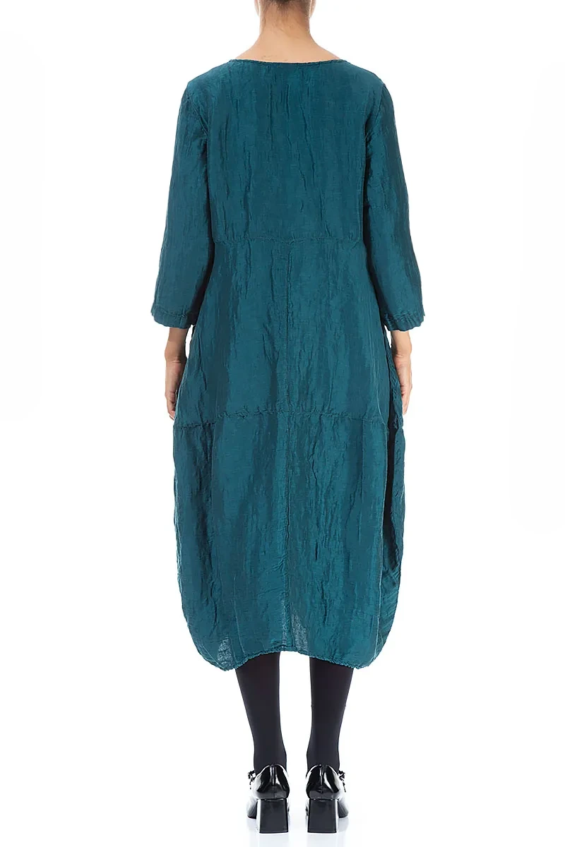 Balloon Textured Peacock Silk Linen Dress
