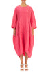 Balloon Textured Raspberry Silk Linen Dress 1