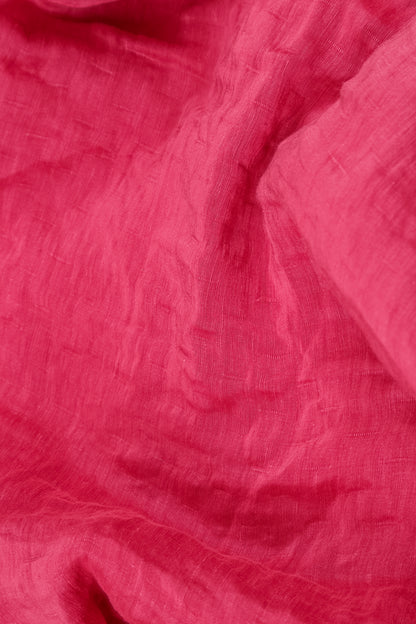 Balloon Textured Raspberry Silk Linen Dress 5