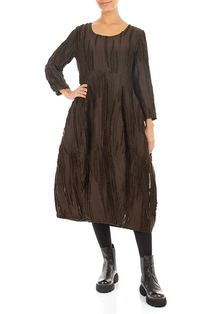 Balloon Truffle Brown Fray Weave Dress
