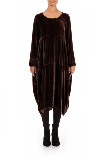 Balloon Truffle Brown Silk Velvet Dress