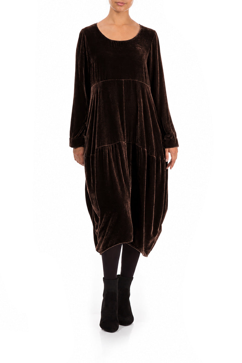 Balloon Truffle Brown Silk Velvet Dress 4