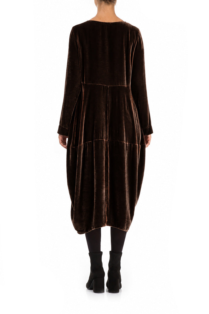 Balloon Truffle Brown Silk Velvet Dress 2