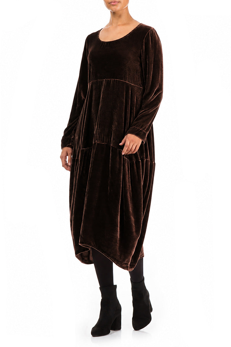 Balloon Truffle Brown Silk Velvet Dress