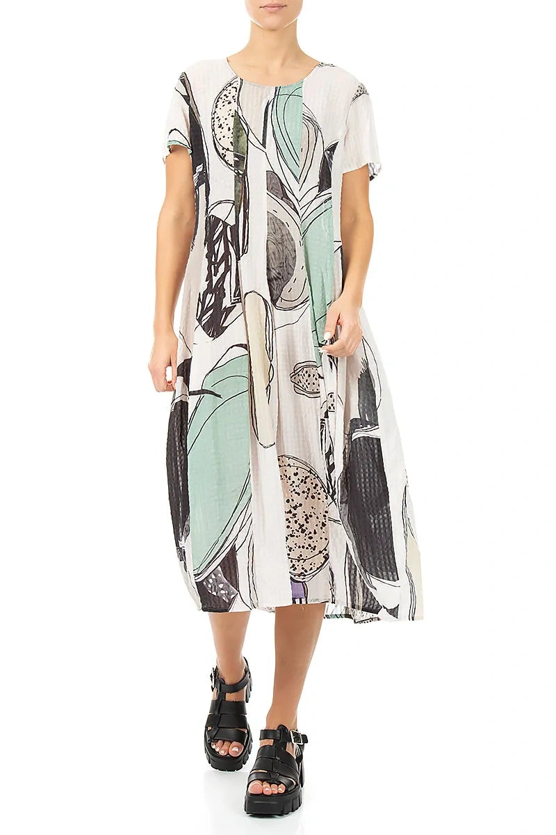 Robe en soie texturée motif galets coupe ballon