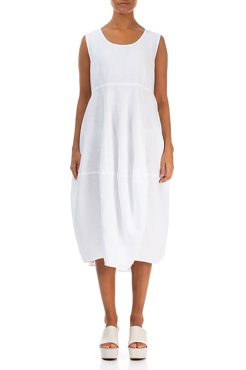 Sleeveless Balloon White Linen Dress 1