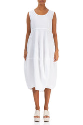 Sleeveless Balloon White Linen Dress 1