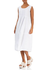 Sleeveless Balloon White Linen Dress 3