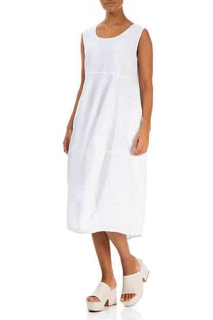 Sleeveless Balloon White Linen Dress 3