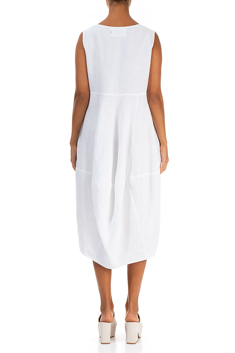 Sleeveless Balloon White Linen Dress 2