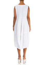 Sleeveless Balloon White Linen Dress 2