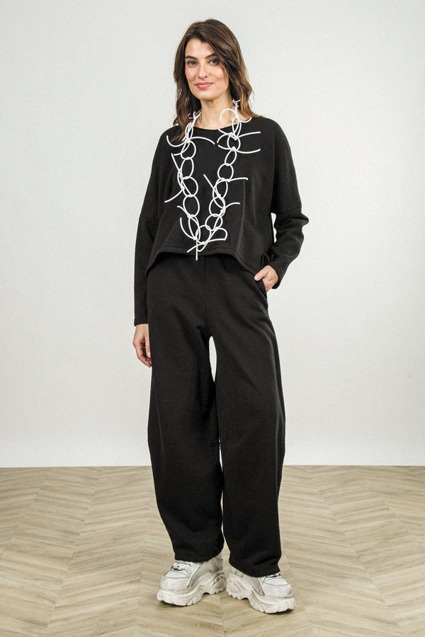 Barrel Leg Black Cashmere Cotton Trousers 1
