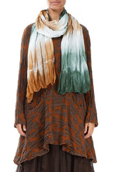 Dip Dye Copper Green Crumpled Pure Silk Scarf 1
