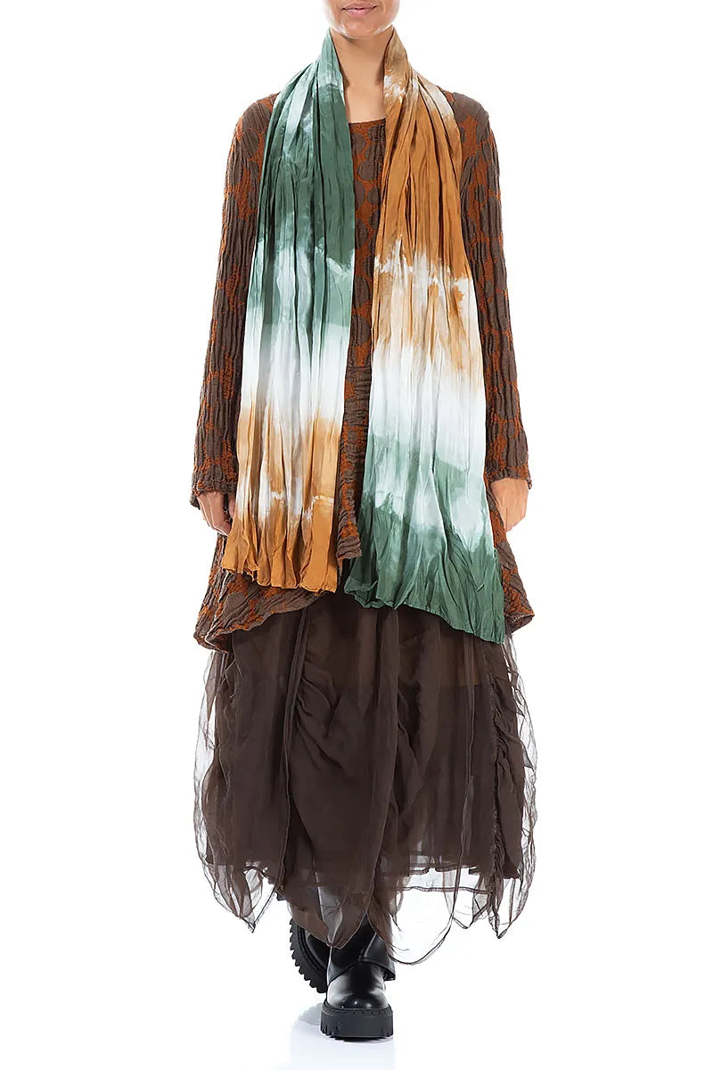 Dip Dye Copper Green Crumpled Pure Silk Scarf 2