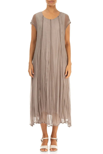 Beige Crumpled Silk Chiffon Dress 1