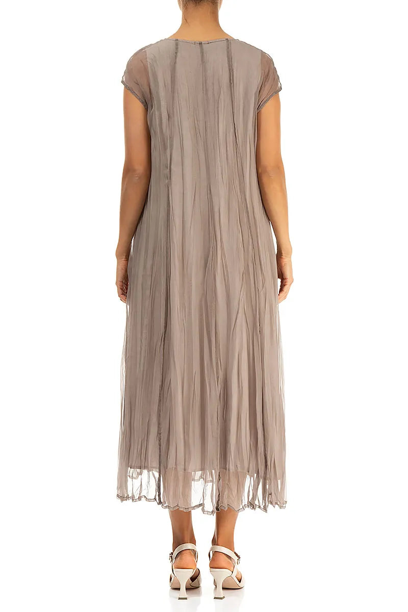 Beige Crumpled Silk Chiffon Dress 2
