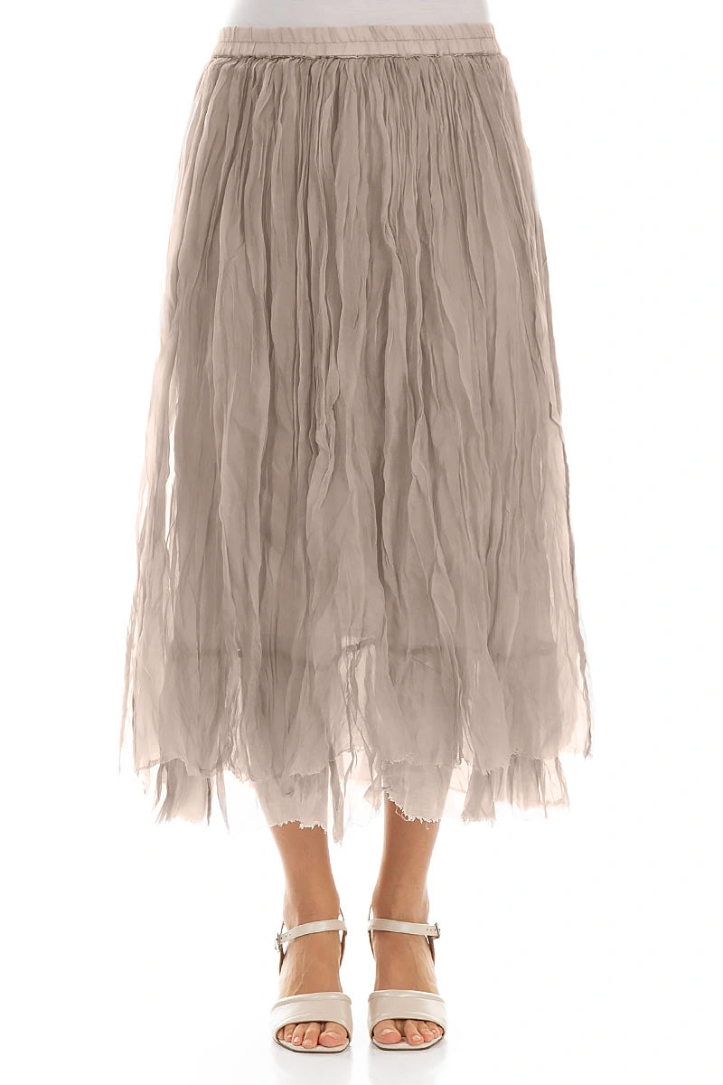 Beige Crumpled Silk Chiffon Skirt 1