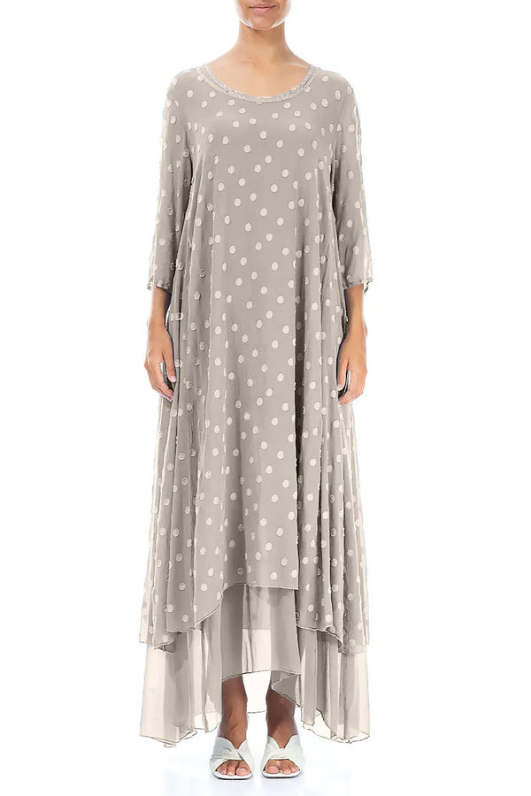 Beige Dotty Silk Dress 1