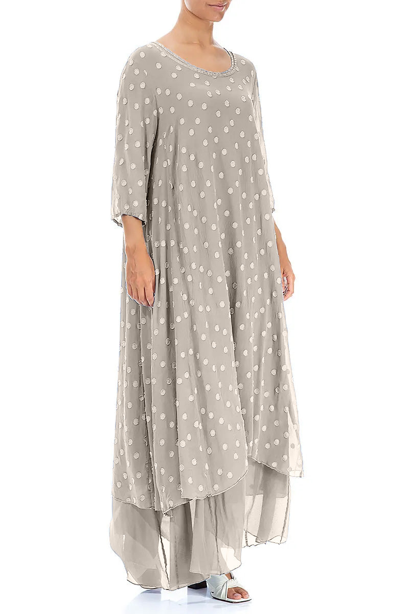 Beige Dotty Silk Maxi Dress