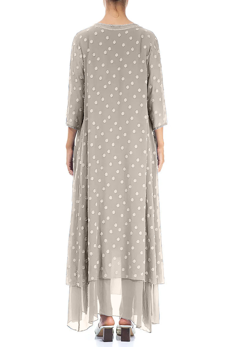 Beige Dotty Silk Maxi Dress