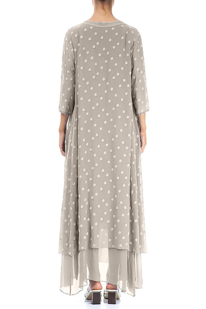 Beige Dotty Silk Maxi Dress