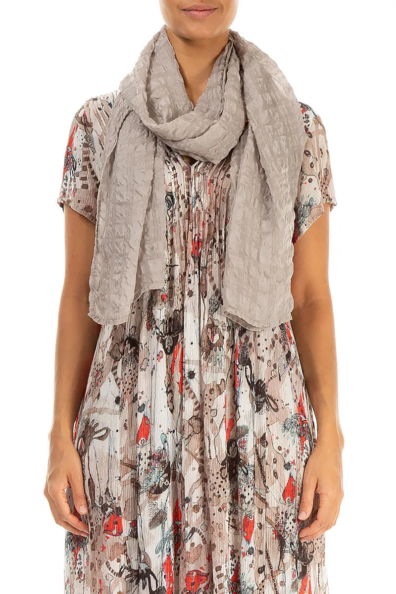Beige Light Textured Silk Scarf 1