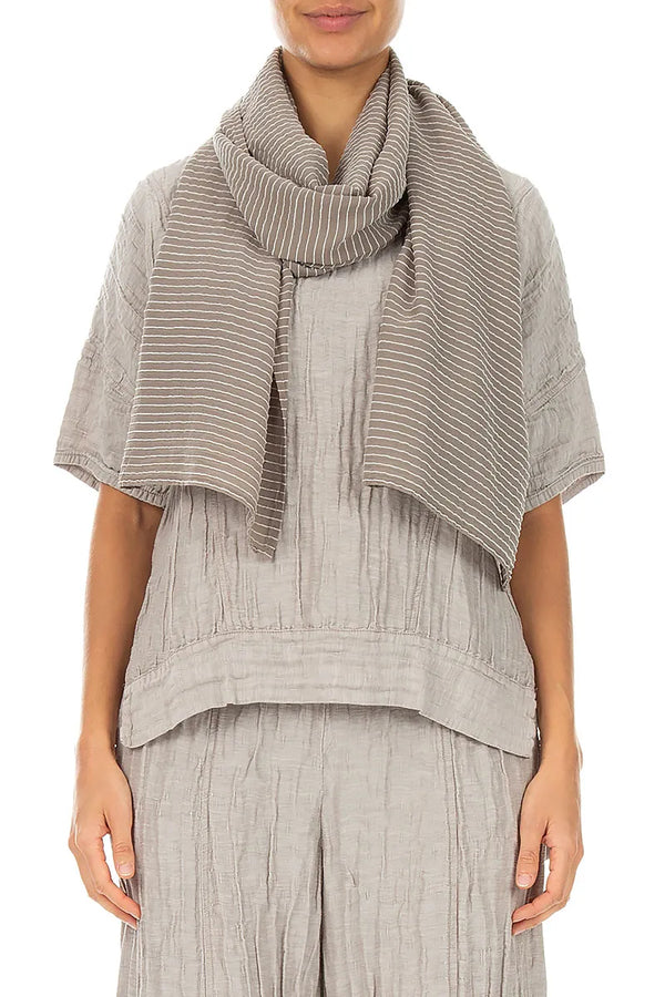 Beige Stripy Silk Viscose Scarf 1