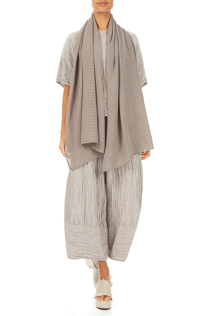 Beige Stripy Silk Viscose Scarf 2