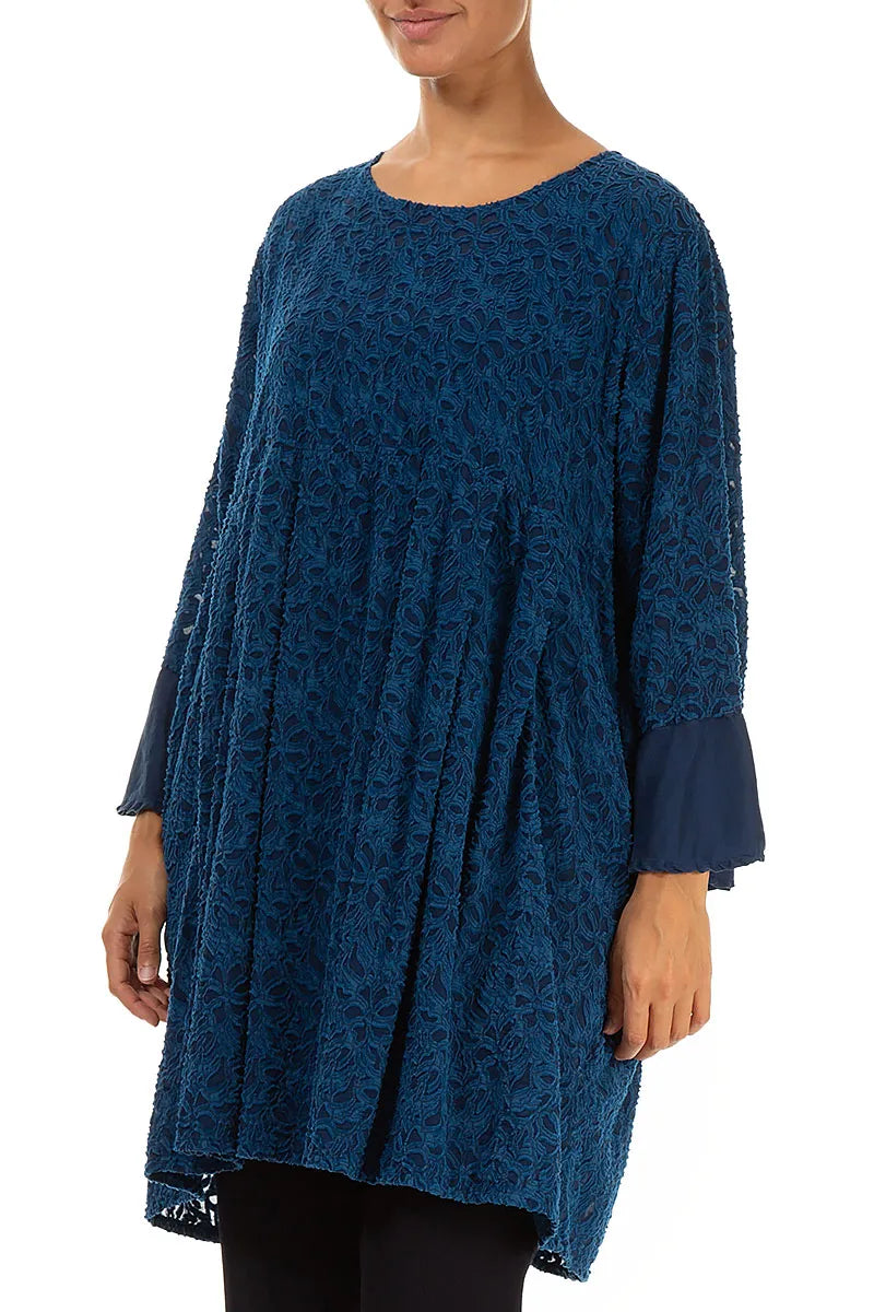 Bell Sleeve Floral Royal Blue Silk Tunic 3