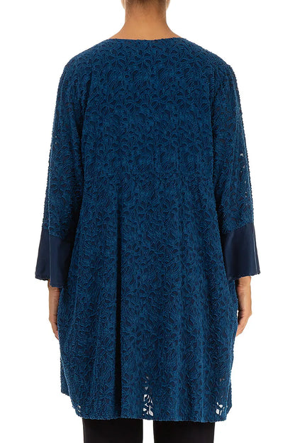 Bell Sleeve Floral Royal Blue Silk Tunic 2