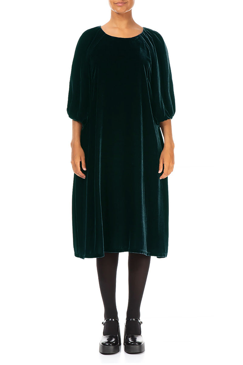 Bishop Sleeves Peacock Silk Velvet Dress