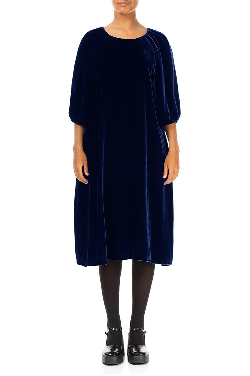 Bishop Sleeves Royal Blue Silk Velvet Dress