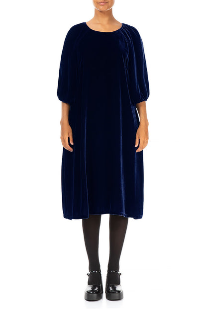 Bishop Sleeves Royal Blue Silk Velvet Dress