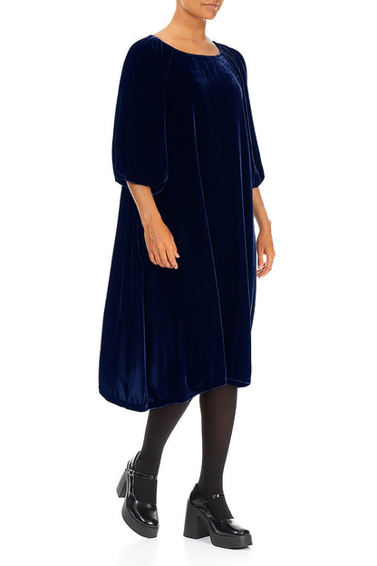 Bishop Sleeves Royal Blue Silk Velvet Dress