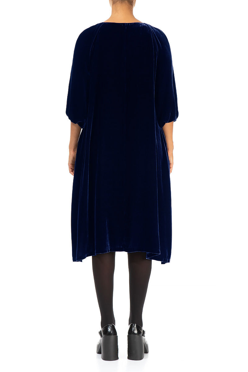 Bishop Sleeves Royal Blue Silk Velvet Dress