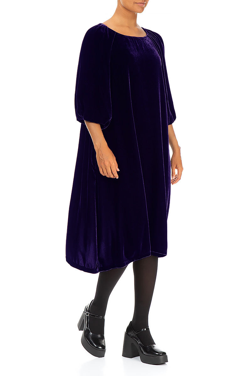 Bishop Sleeves Royal Purple Silk Velvet Dress
