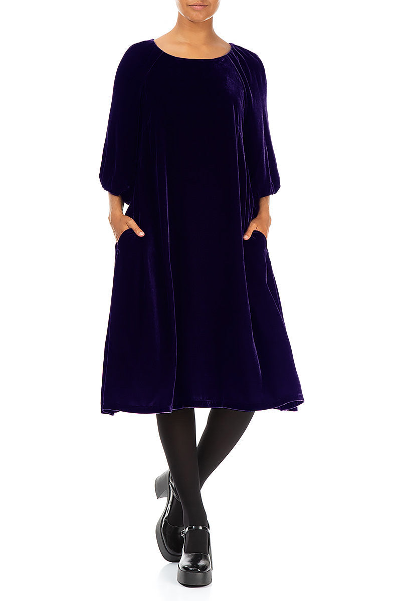 Bishop Sleeves Royal Purple Silk Velvet Dress
