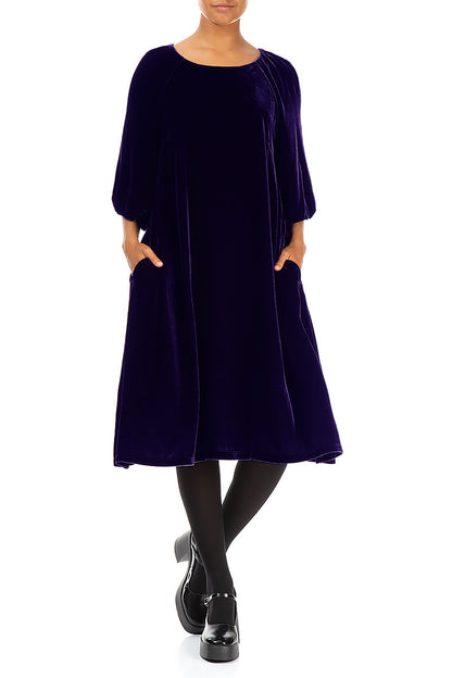 Bishop Sleeves Royal Purple Silk Velvet Dress